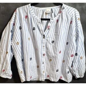 Akemi + Kin Adela Button Down Shirt Womens Small Cotton Linen Anthropologie